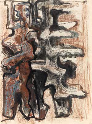 Gilbert Franklin: Abstract Figures in Black, Blue, Red and Brown