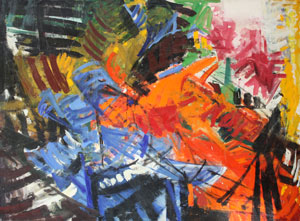 Myrna Harrison: Abstract Still Life in Orange, Blue and Black Myrna Harrison: Abstract Still Life in Orange, Blue and Black